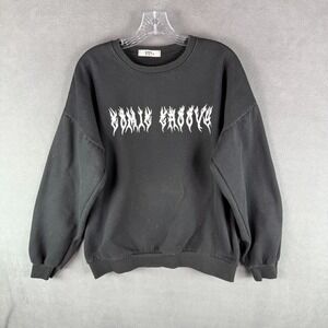 Metal Letter Sweatshirt Mens L? Skeleton Bones Halloween Black Long Sleeve STAIN